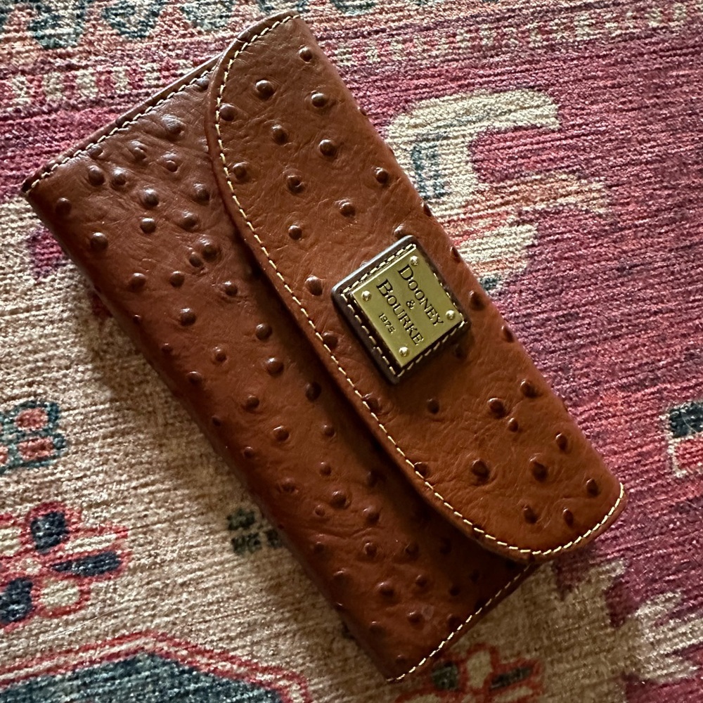 Dooney & Bourke Brown Ostrich Embossed Leather Wallet